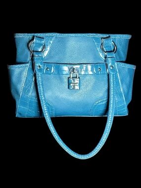 Rosetti Teal Blue Croc-Accent Shoulder Bag
